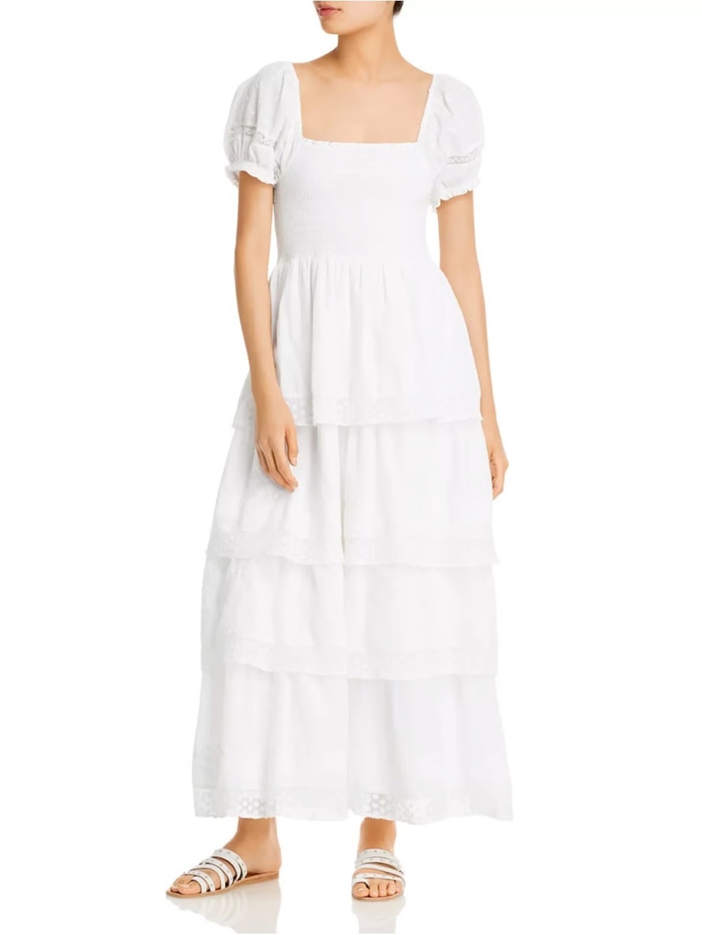 NWT Loveshackfancy Capella Tiered Shirred
Embroidered Cotton Maxi Dress